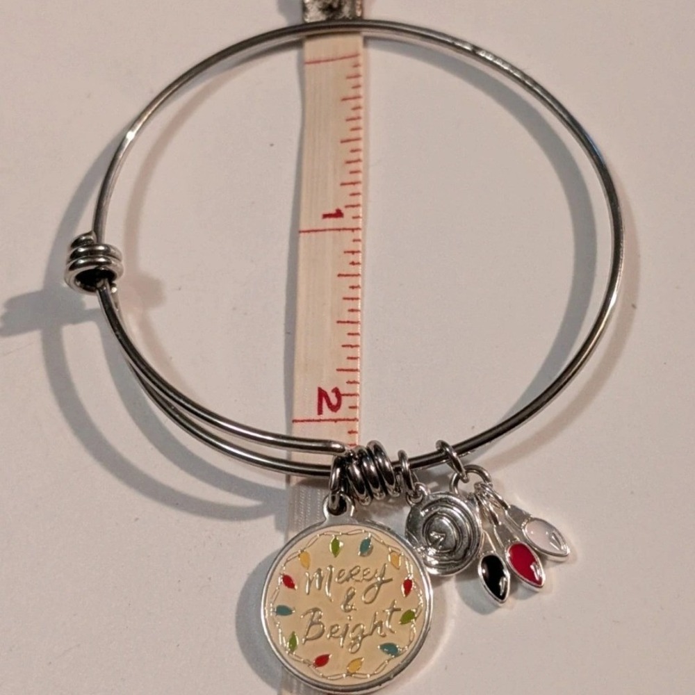 Merry & Bright Holiday Charm Bangle Silver Finish Bracelet